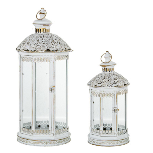 Set 2 faroles blanco y dorado