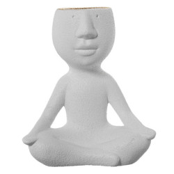 Jarron figura yoga blanco arena y dorado