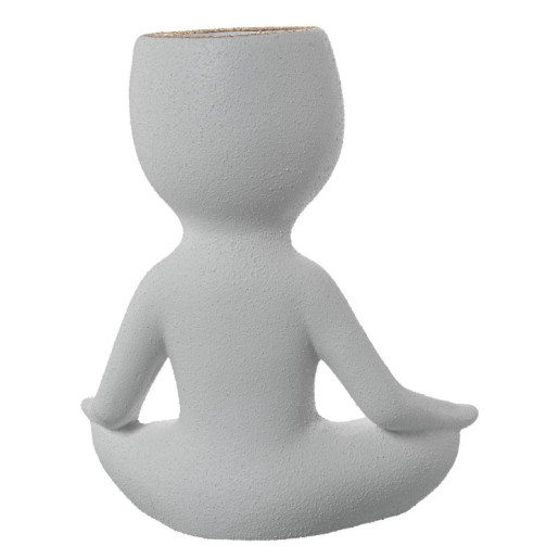 Jarron figura yoga blanco arena y dorado