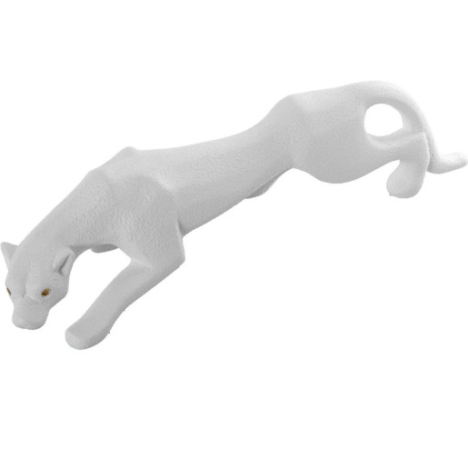 Figura pantera blanco arena y dorado
