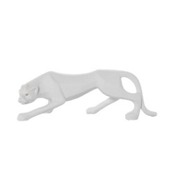 Figura pantera blanco arena y dorado