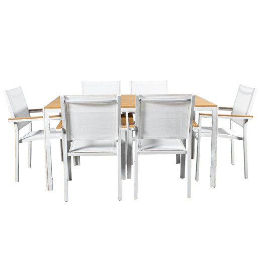 Mesa rectangular blanco y marron claro