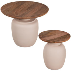 Set 2 mesas auxiliares natural y beige