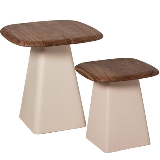 Set 2 mesas auxiliares natural y beige