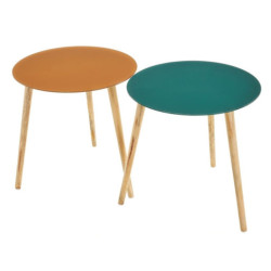 Set 2 mesa auxiliares amarillo-verde y natural