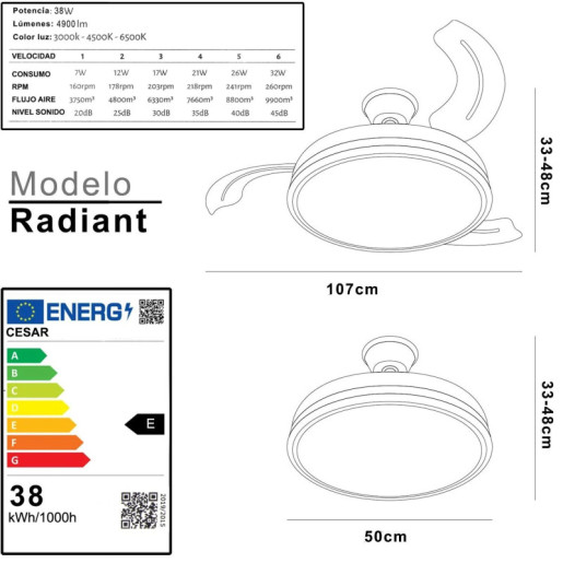 Ventilador techo blanco radiante