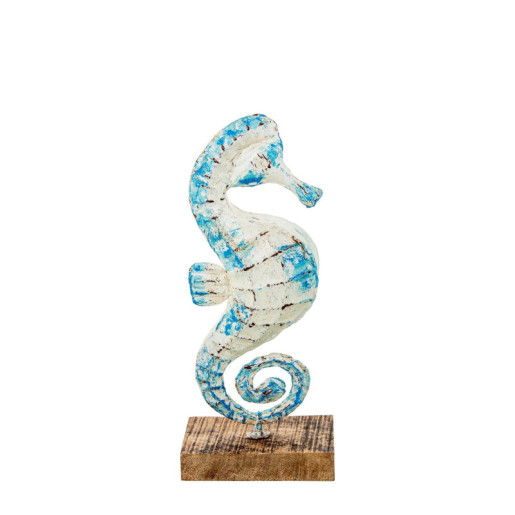 Figura caballito de mar azul y blanco