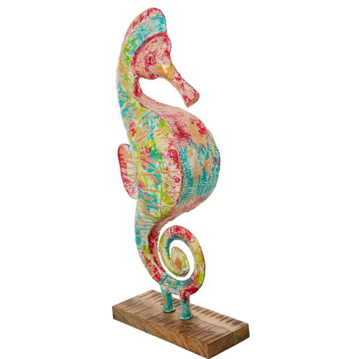 Figura caballito de mar azul, verde y rojo