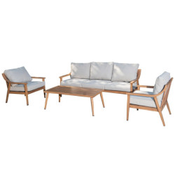 Set sofa + 2 sillones y mesa beige y natural