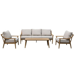 Set sofa + 2 sillones y mesa beige y natural