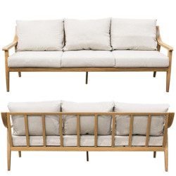 Set sofa + 2 sillones y mesa beige y natural