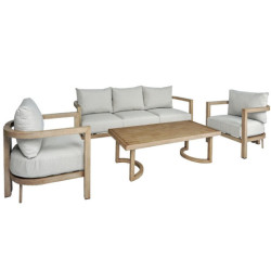 Set sofa + 2 sillones y mesa beige y natural