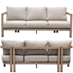 Set sofa + 2 sillones y mesa beige y natural