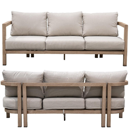 Set sofa + 2 sillones y mesa beige y natural