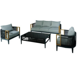 Set sofa + 2 sillones y mesa negro y gris