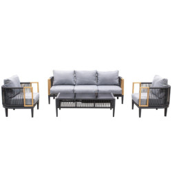 Set sofa + 2 sillones y mesa negro y gris