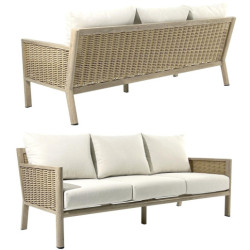 Set sofa + 2 sillones y mesa beige y natural