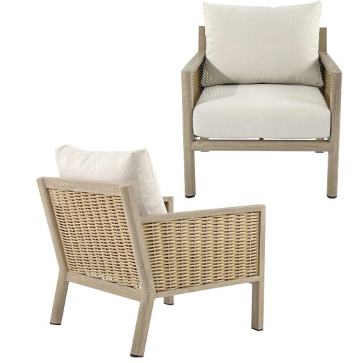 Set sofa + 2 sillones y mesa beige y natural