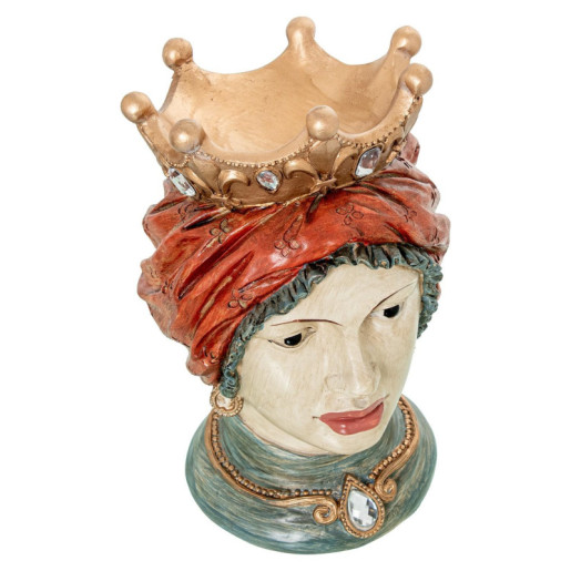 Figura busto reina dorado, rojo y verde