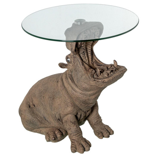 Mesa auxiliar marron y transparente