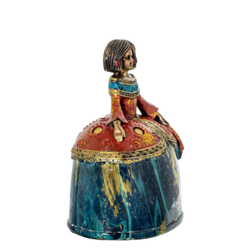 Figura menina dorado, azul y rojo
