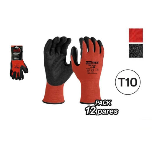 Set 12 juegos guantes trabajo Rojos