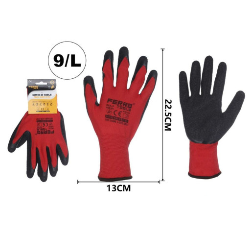 Set 12 juegos guantes trabajo Rojos