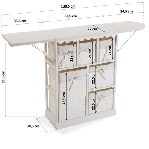 Mueble para planchar con cestas Blanco