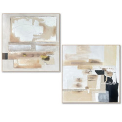 Set 2 cuadros lienzo natural, blanco, beige y negro