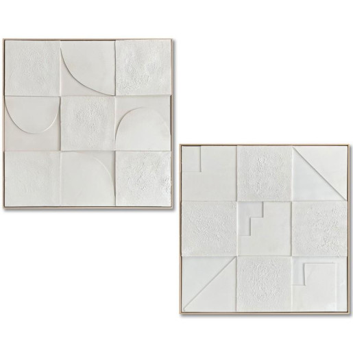 Set 2 cuadros lienzo natural y blanco