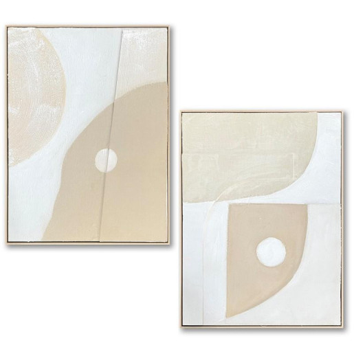 Set 2 cuadros lienzo natural, blanco y beige