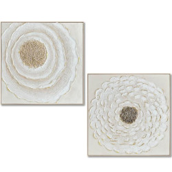 Set 2 cuadros lienzo natural, blanco y dorado
