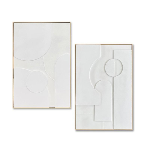 Set 2 cuadros lienzo natural y blanco