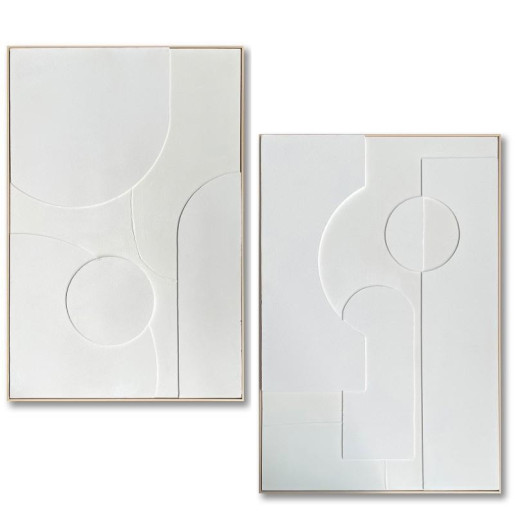 Set 2 cuadros lienzo natural y blanco