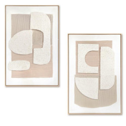 Set 2 cuadros lienzo natural, blanco y beige