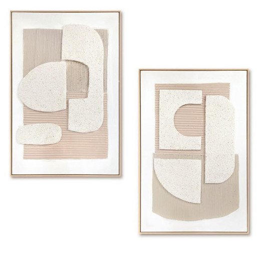Set 2 cuadros lienzo natural, blanco y beige