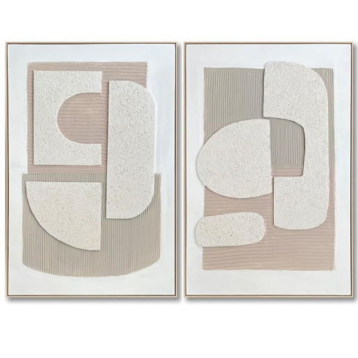 Set 2 cuadros lienzo natural, blanco, beige y gris
