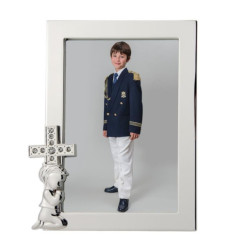 Portafotos de comunión Blanco y plateado