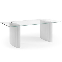 Mesa comedor transparente y blanco