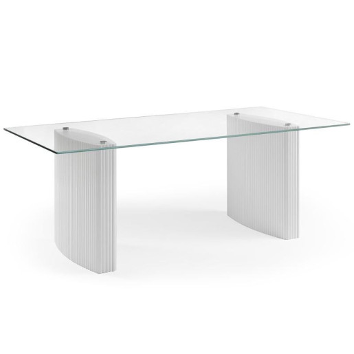 Mesa comedor transparente y blanco