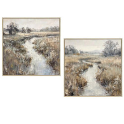 Set 2 cuadros lienzo blanco, verde y beige