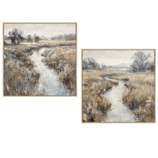 Set 2 cuadros lienzo blanco, verde y beige