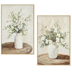 Set 2 cuadros lienzo blanco, verde y marron