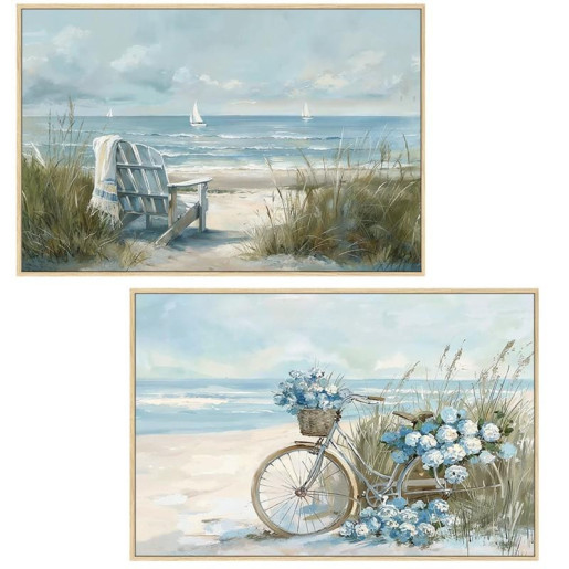 Set 2 cuadros lienzo blanco, verde y azul