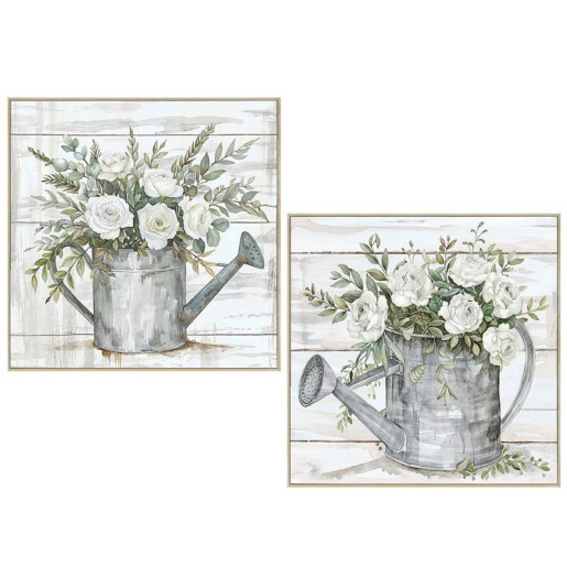 Set 2 cuadros lienzo blanco, verde y gris