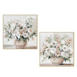 Set 2 cuadros lienzo blanco, verde y rosa