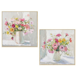 Set 2 cuadros lienzo blanco, amarillo y rosa