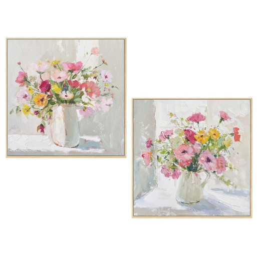 Set 2 cuadros lienzo blanco, amarillo y rosa