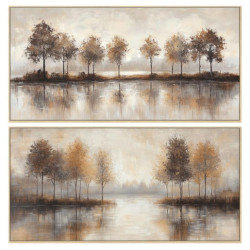 Set 2 cuadros lienzo blanco, verde y amarillo