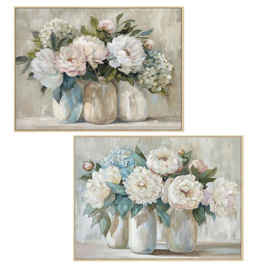 Set 2 cuadros lienzo blanco, azul y beige